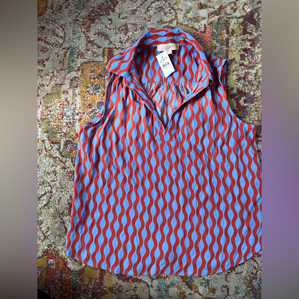 NWT Loft Flowy Sleeveless Tank - Sky Blue Coral Pattern - Casual Chic Top Small